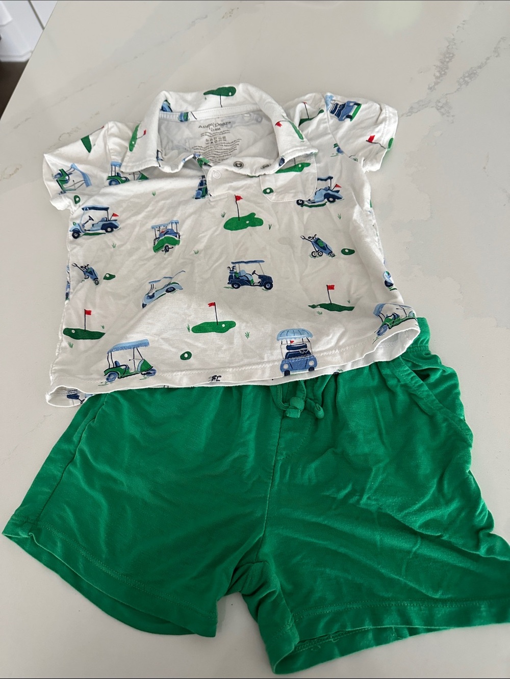 Angel Dear Bamboo Golf Theme Golf Cart Two piece polo short set 12-18 months